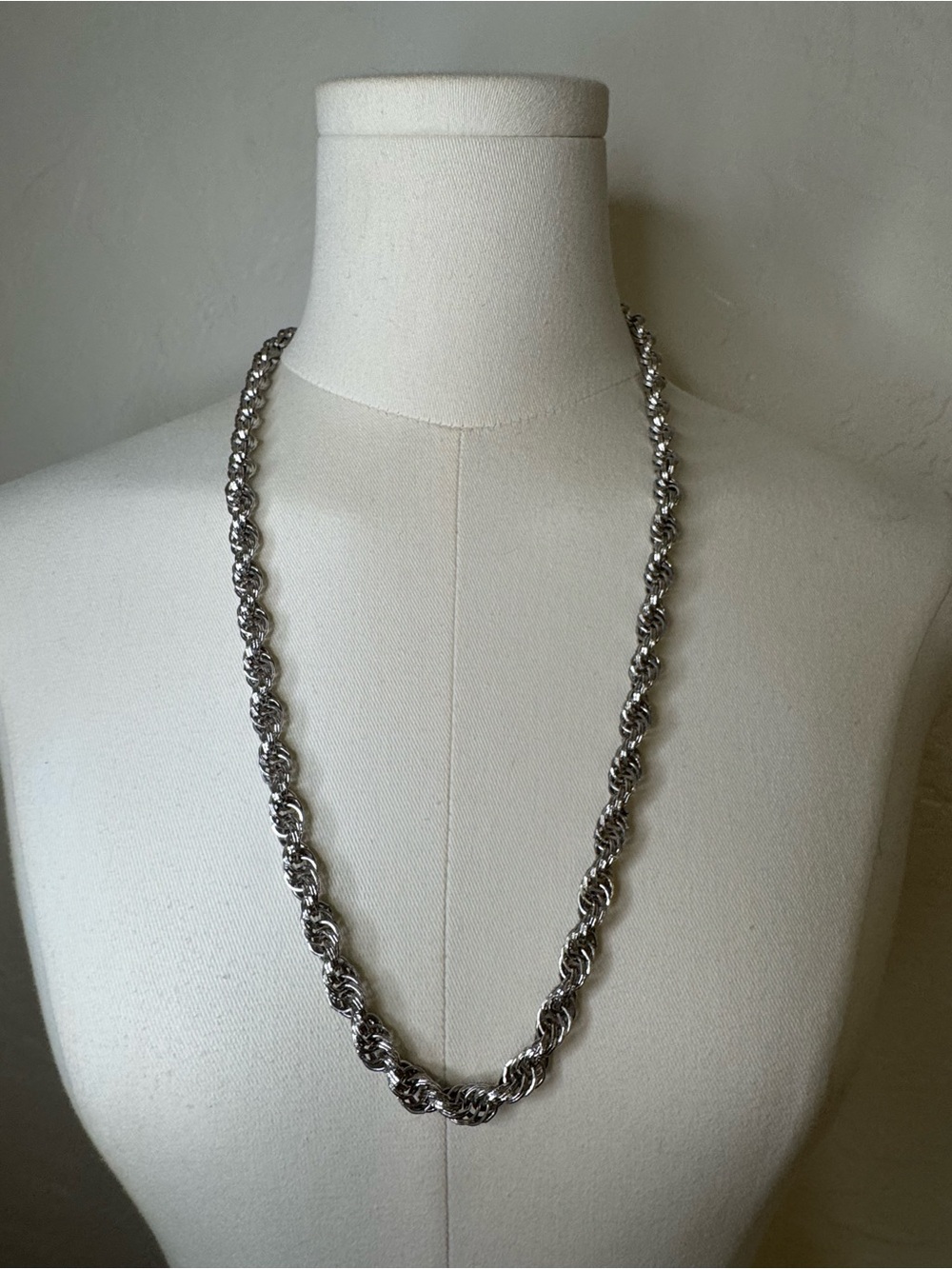 Vintage Monet Silver Tone Rope Chain Necklace 28” Signed